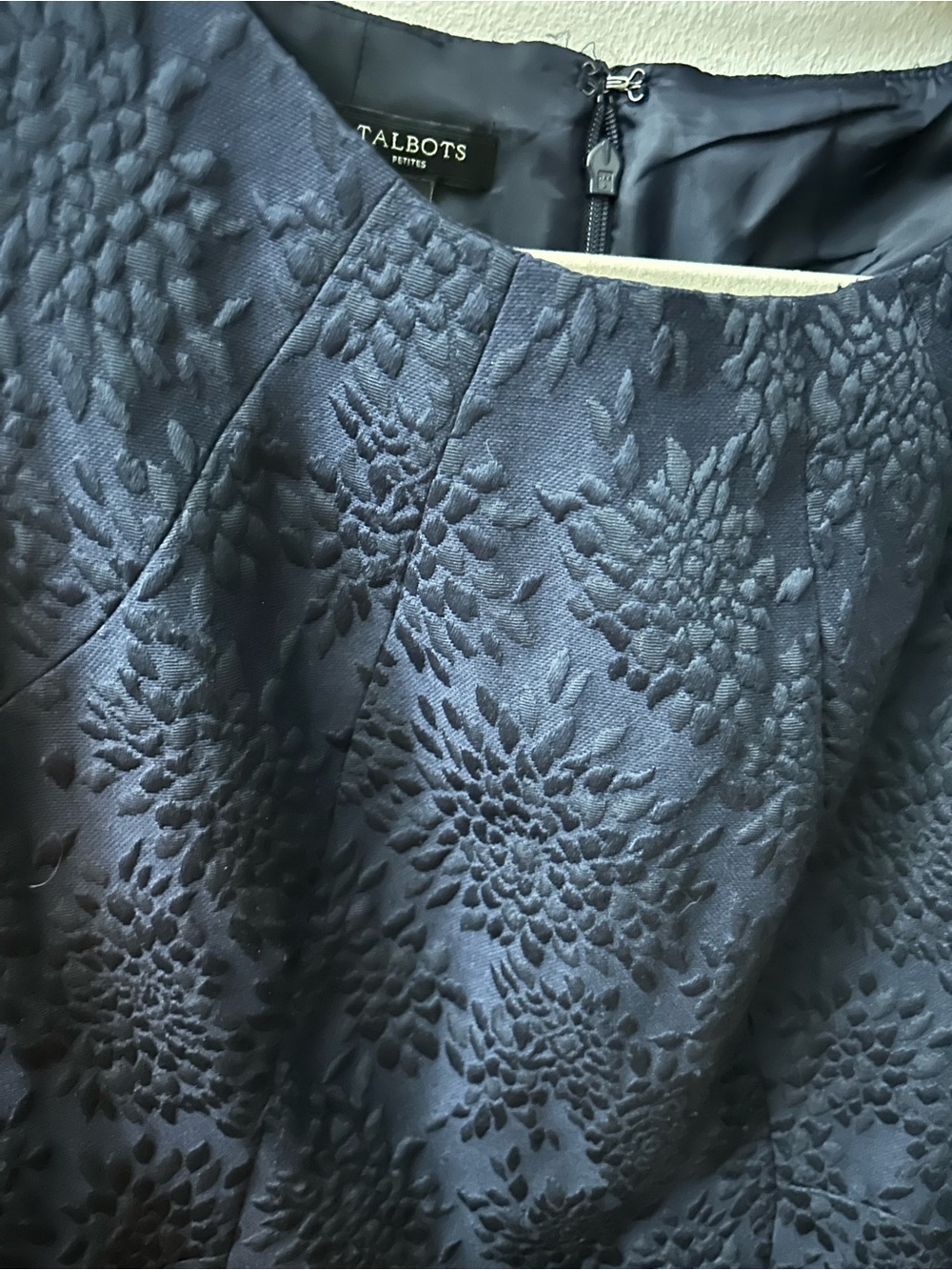 Talbots Navy Floral Jacquard A-Line Skirt